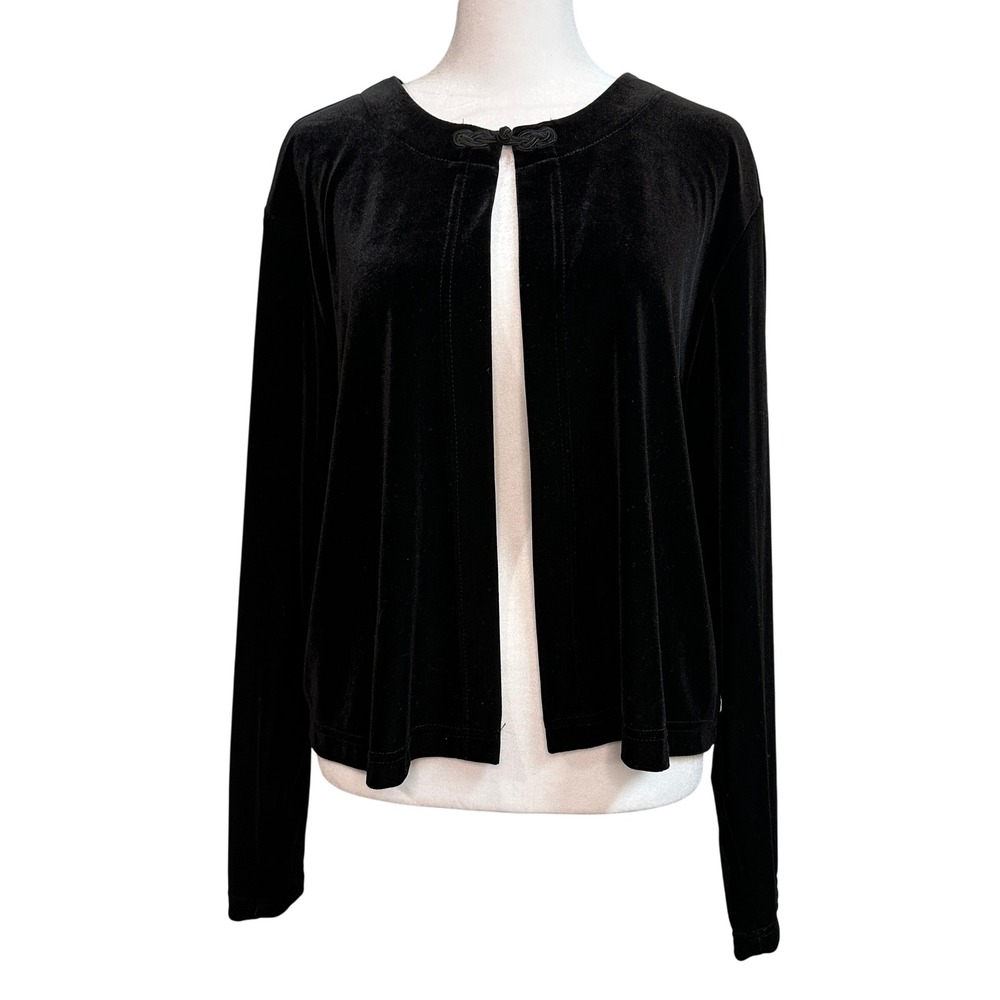 CLIO Black Velvet Open Front Cardigan Jacket Top Women Large Vintage Made in USA